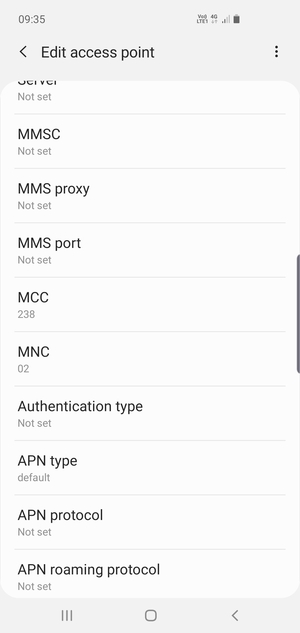 Scroll down and enter MMS information