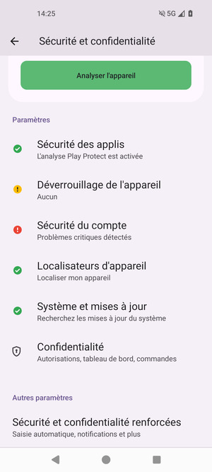 Faites défiler et sélectionnez Sécurité et confidentialité renforcées