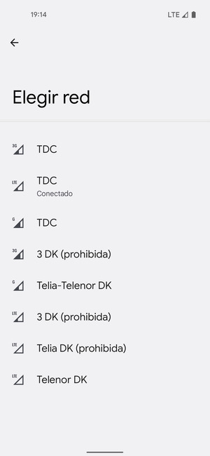 Seleccione un operador de red de la lista