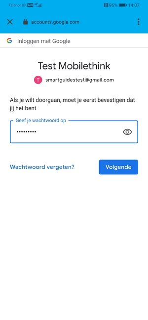 Voer uw Gmail wachtwoord in en selecteer Volgende