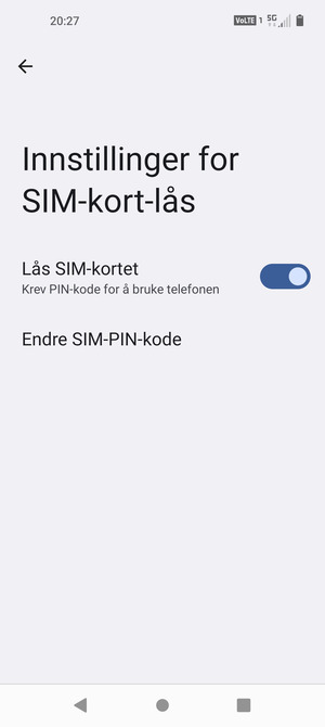 Velg Endre PIN-kode for SIM-kort