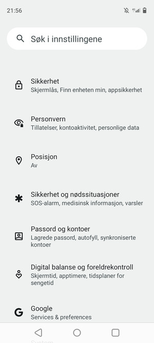 Bla til og velg Sikkerhet
