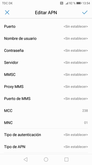 Desplácese hacia abajo e introduzca la información MMS