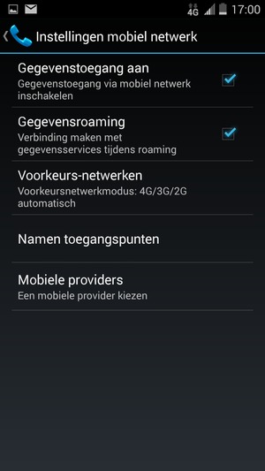 Schakel Gegevensroaming in of uit