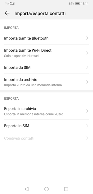 Seleziona Importa da SIM