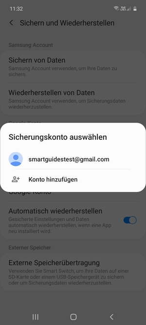 Wählen Sie Ihr Konto für Backup