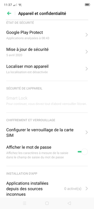 Faites défiler et sélectionnez Configurer le verrouillage de la carte SIM