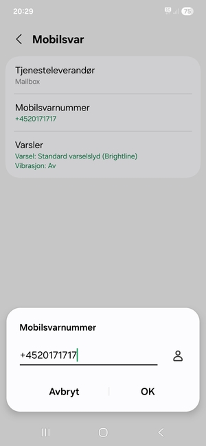 Skriv inn Mobilsvarnummer og velg OK