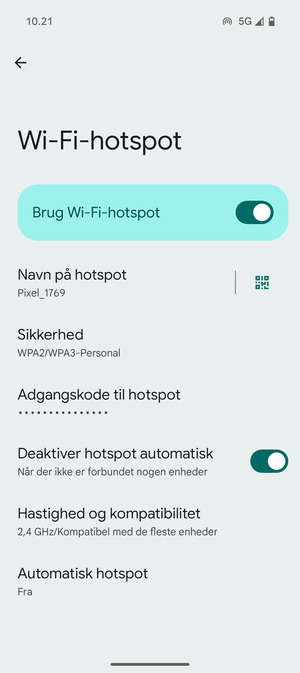 Din telefon er nu sat op til brug som modem