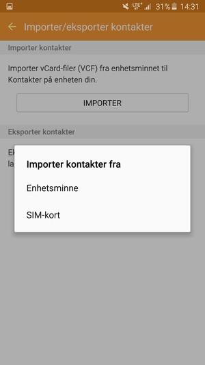 Velg SIM-kort / Importer fra SIM-kort