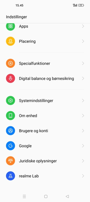 Scroll til og vælg Om enhed
