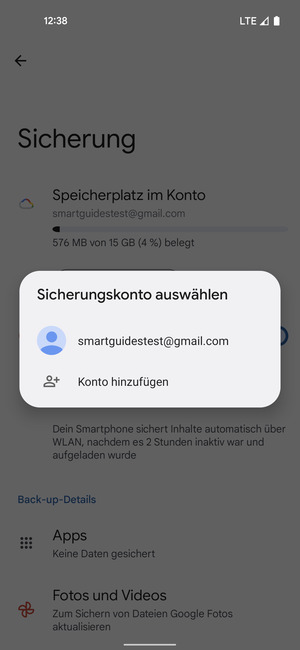 Wählen Sie Ihr Konto für Backup