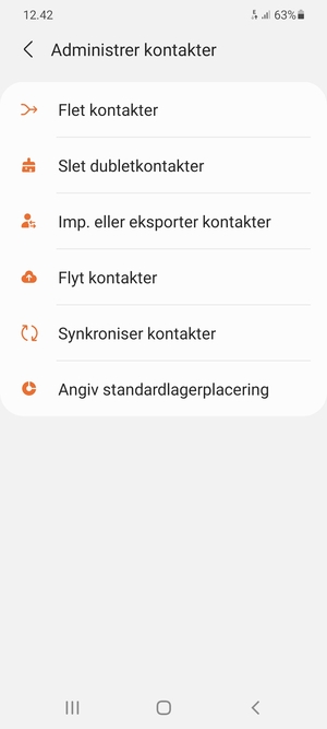 Vælg Imp. eller eksporter kontakter
