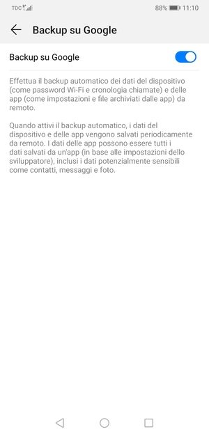 Seleziona il tasto Indietro