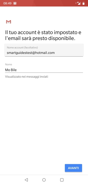 Scegli un nome per il tuo account e inserisci il tuo nome. Seleziona AVANTI