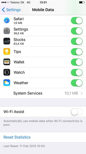 Scroll down and set Wi-Fi Assist to Off