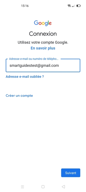 Saisissez votre adresse Gmail et sélectionnez Suivant