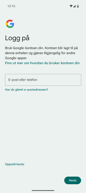 Skriv inn e-postadresse og velg Neste