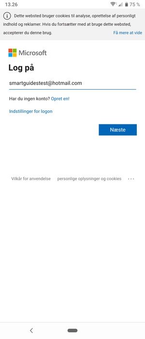 Indtast din Hotmail adresse og vælg Næste