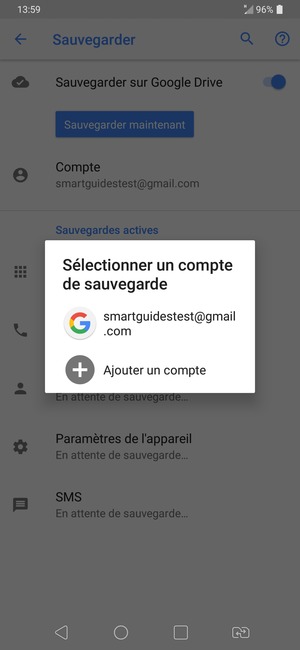 Sélectionnez votre compte de sauvegarde