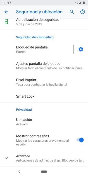 Desplácese y seleccione Avanzado
