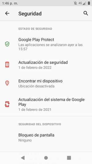 Para activar su bloqueo de pantalla, vaya al menú Seguridad y seleccione Bloqueo de pantalla