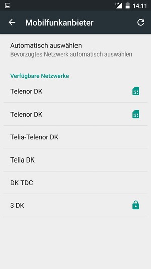 Wählen Sie einen Netzbetreiber von der Liste