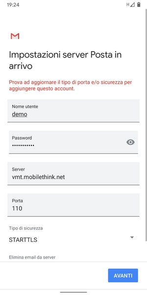 Seleziona Tipo di sicurezza