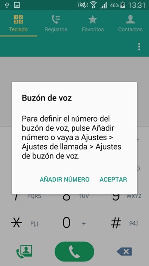 Si el correo de voz no está configurado, seleccione AÑADIR NÚMERO