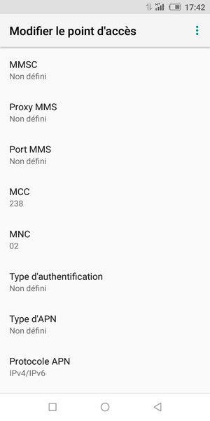 Faites défiler vers le bas et saisissez les informations Internet