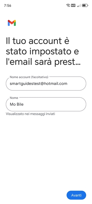 Scegli un nome per il tuo account e inserisci il tuo nome. Seleziona Avanti