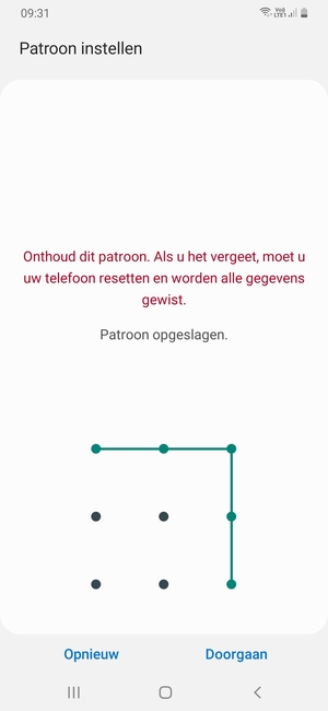Teken een ontgrendelingspatroon en selecteer Doorgaan