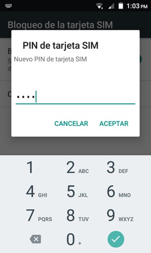 Introduzca su Nuevo PIN de tarjeta SIM y seleccione ACEPTAR