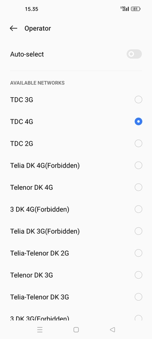 Select a network operator from the list