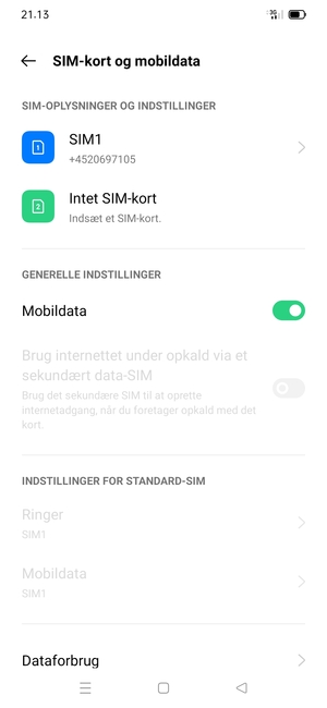 Vælg SIM1 eller SIM2