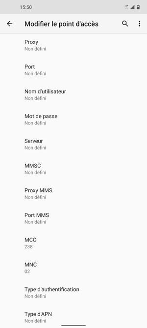 Faites défiler vers le bas et saisissez les informations Internet