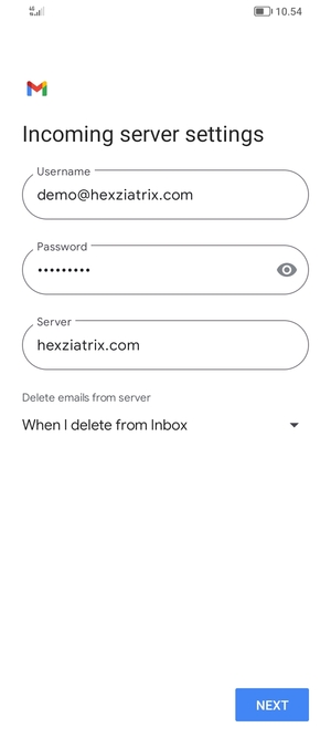 Enter Username and Incoming server address. Select NEXT