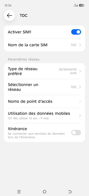 Sélectionnez Type de réseau préféré