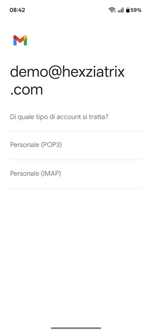 Seleziona Personale (POP3) o Personale (IMAP)