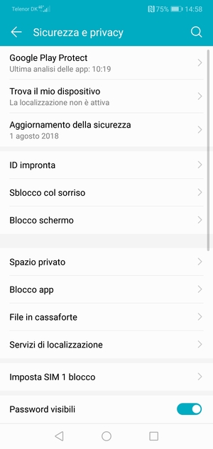 Seleziona Imposta SIM blocco