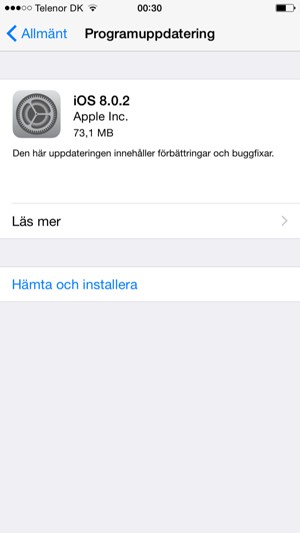 Om din iPhone inte är uppdaterad, välj Hämta och installera