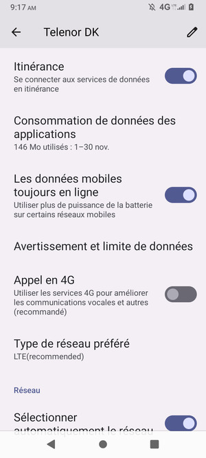 Activer ou désactiver Itinérance