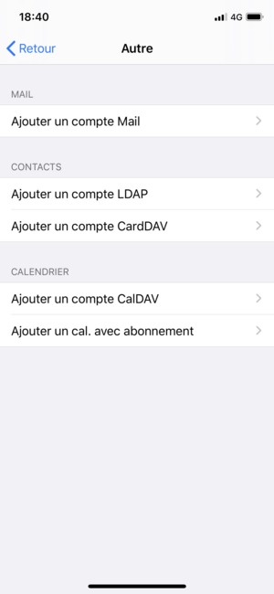 Sélectionnez Ajouter un compte CardDAV