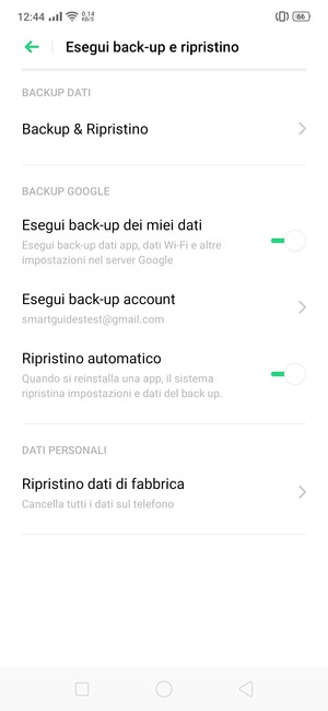 Seleziona Esegui back-up account