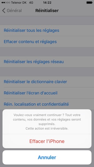 Sélectionnez Effacer l'iPhone