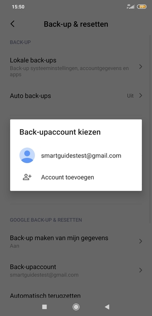 Selecteer uw back-up-account