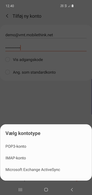 Vælg POP3-konto eller IMAP-konto