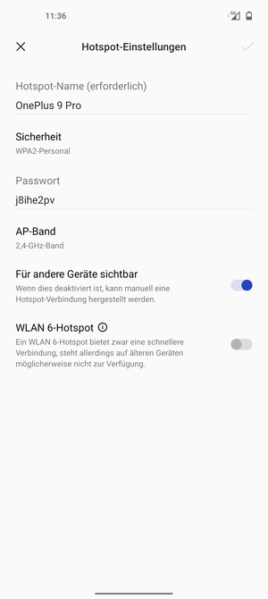 Geben Sie eine WLAN-Hotspot-Passwort mit mindestens 8 Zeichen ein und wählen Sie OK