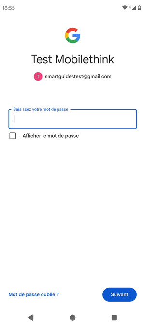 Saisissez votre mot de passe et sélectionnez Suivant