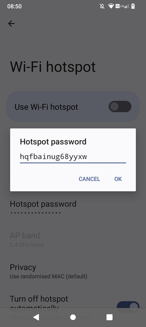Enter a Wi-Fi hotspot password of at least 8 characters and select OK